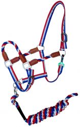 Showman Red, White, and Blue nylon halter with leather accents